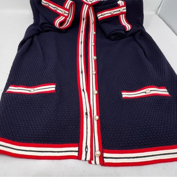Talbots Navy Blue Red White Nautical Knit Pearl Button Cardigan Pockets Size L - Picture 11 of 12